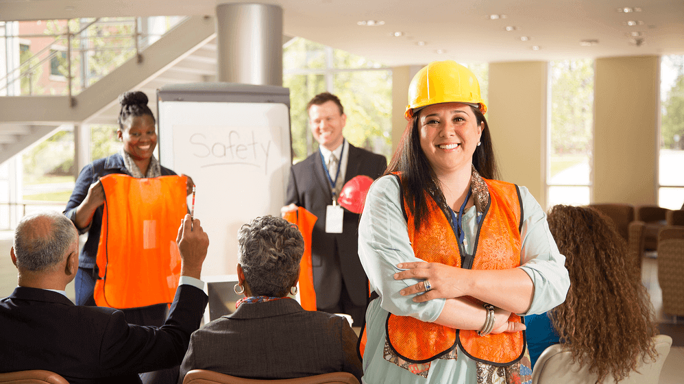 Woman wearing safety gear